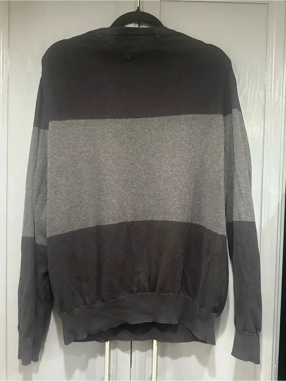 Tommy Hilfiger Black & Gray Stripe Crewneck Sweater L